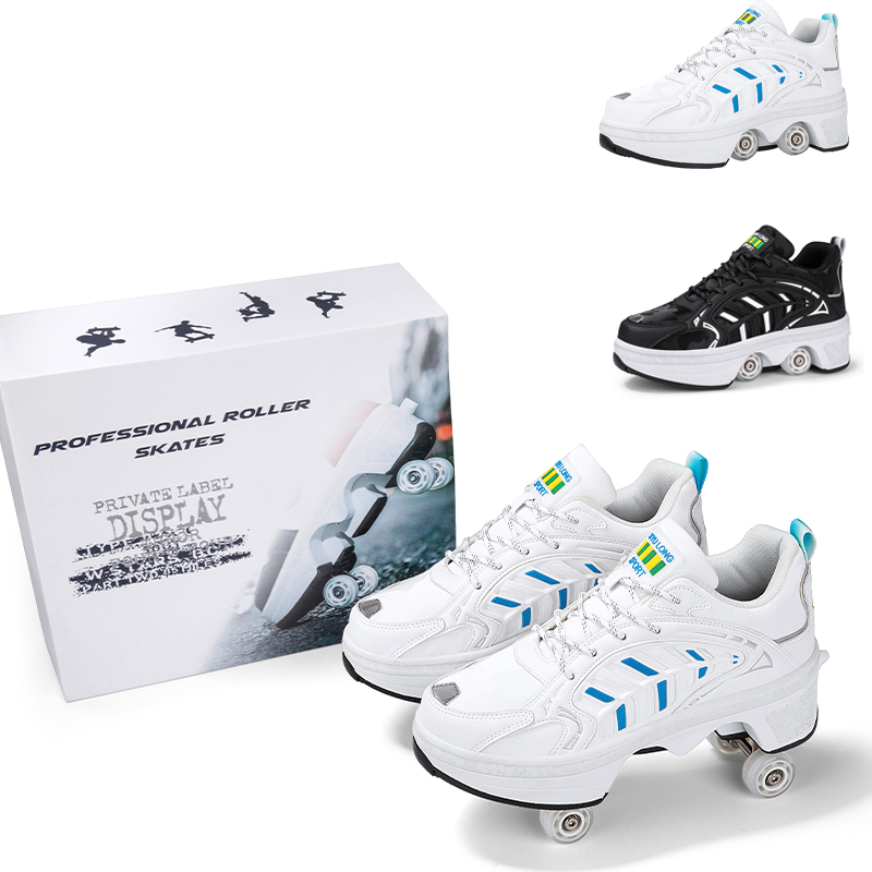 Men'S Shoes For Running - 4 Wheels Retractable Roller Skate Shoes,