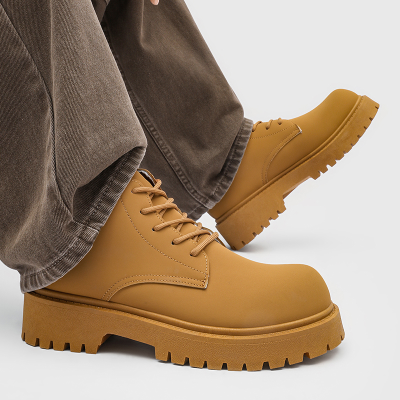 Men'S Shoes Business Casual - 100%Genuine Leather Mens Boots Street Yellow
